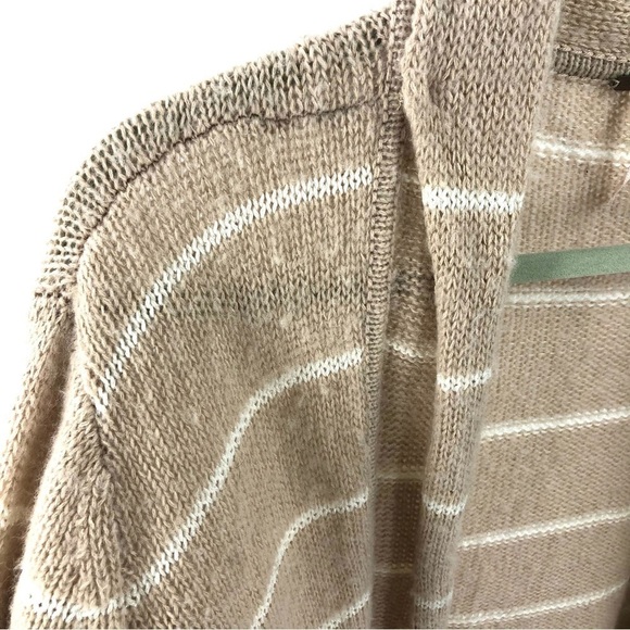 Free People Size Large Angora Blend Cardigan Open Front Sweater Striped Tan - Picture 6 of 9